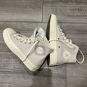 Converse Cream High-Tops with Daisy Embroidery